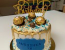 Drip Cake - Goud met blauwe drip cake met Ferrero Rocher