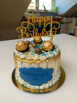 Drip Cake - Goud met blauwe drip cake met Ferrero Rocher